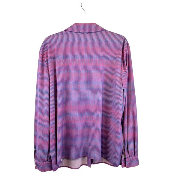 ST. JOHN LONGSLEEVE Abstract Lines Women's Size 14 Pink & Blue Blouse - Picture 4 of 4